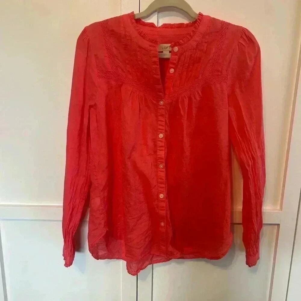 LOFT Coral Blouse Medium